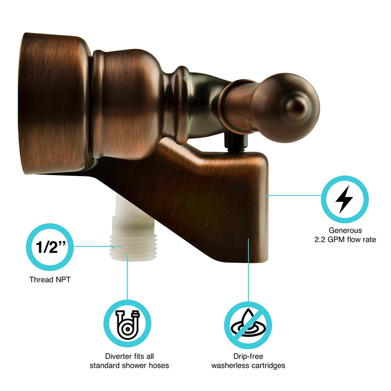 Dura Faucet RV Tub, Shower Faucet Valve Diverter DF-SA110C-ORB with Classical Handles (Bronze Finish)