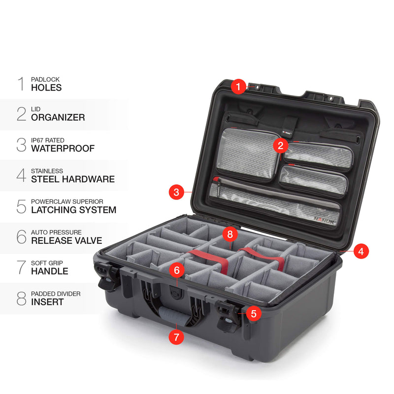 Graphite Nanuk 940 Waterproof Hard Case with Lid Organizer and Padded Divider