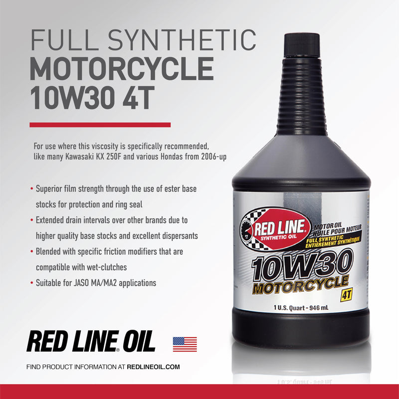 10W30 Red Line Synthetic Motorcycle Motor Oil - 1 Quart