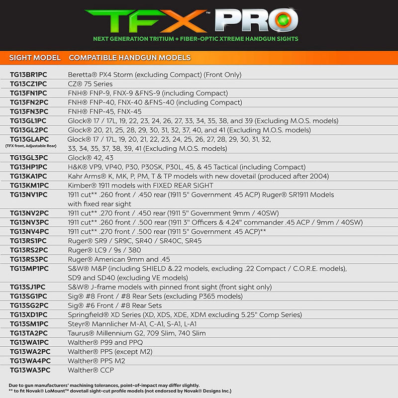 TruGlo Glock Sight, Pro TFK Fiber Optic Taurus