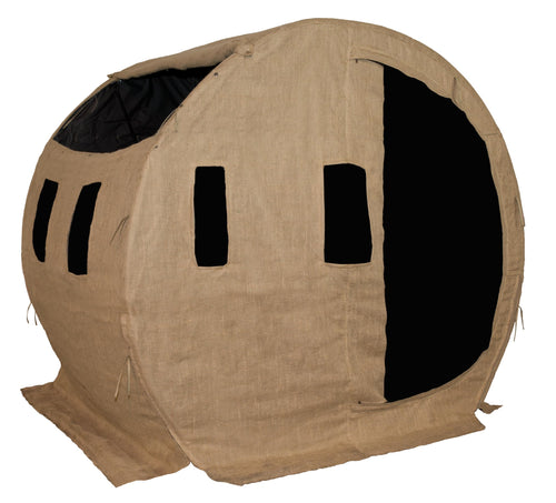 Bale Blind Muddy | 82" W x 64" L x 73" H Durable Outdoor Hunting Ground Blind Covered with Black-Backed Water-Resistant Denier Fabric + Burlap | 11 Windows with Adjustable Bungees