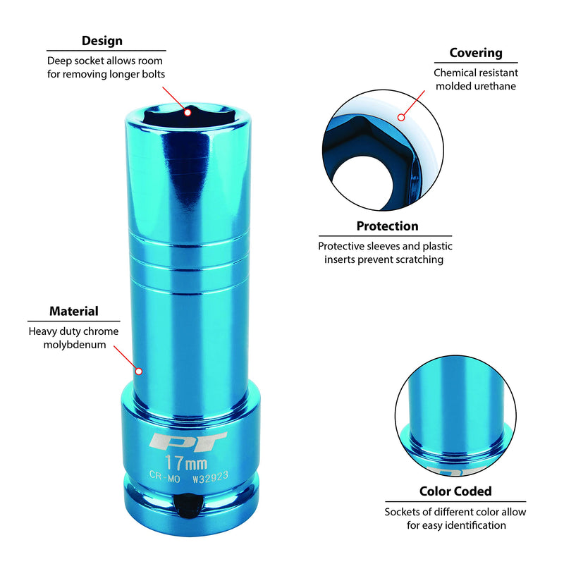 Performance Tool 1/2-Inch Impact Drive W32923 17mm Thin Wall Socket, Blue