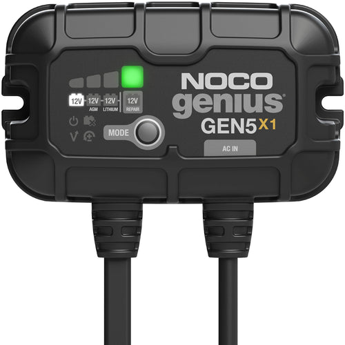 GEN5X1 NOCO Genius: 1-Bank, 5A Onboard Battery Charger - 5A Per Bank, 12V Waterproof Marine Charger with Overcharge Protection & Temperature Compensation – for Lead-Acid & Lithium Batteries