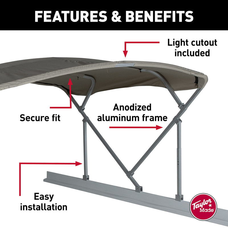 Manual Bimini Top Kit TAYLOR MADE PRODUCTS for Boats – 8'W x 10'L (Beige) – Bimini Top Replacement Kit Includes Frame, Canvas, Storage Boot – Four-Bow Bright Dip Anodized Aluminum Frame – 2020329857