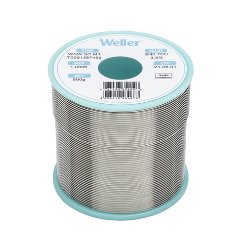Weller M1 WSW (T0051387499) Lead Free Solder Wire, Dia: 1.0 mm / 0.039 in, Wt: 500 g / 17.637 oz, Alloy Sn99.3Cu0.7, Flux content 3.5%