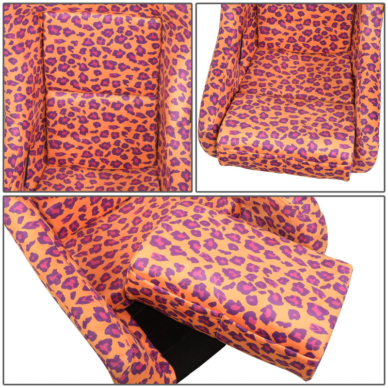NRG Innovations Prisma Fixed Back Bucket Racing Seat NRG-FRP-303-OR-SAVAGE with Bottom Mount Bracket, Orange Savage Leopard Print Fabric White Pearl Back, 22" W X 34" H X 16" D
