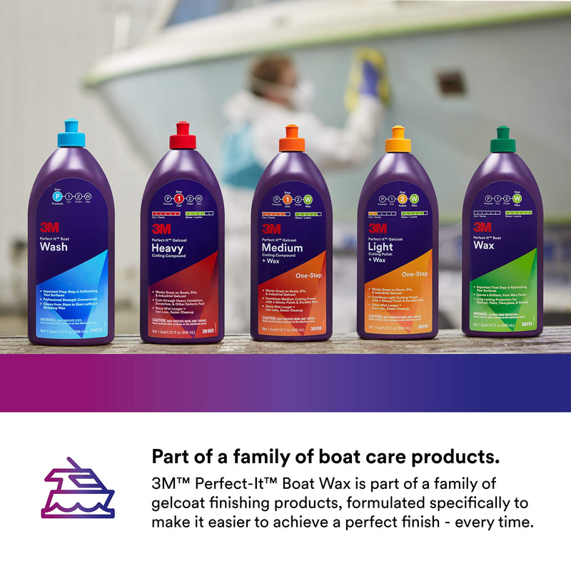3M Boat Wax Perfect-It, 36113, 1 Quart, Contains Carnauba Wax, Protects against Weather and Oxidation, For Boats and RVs
