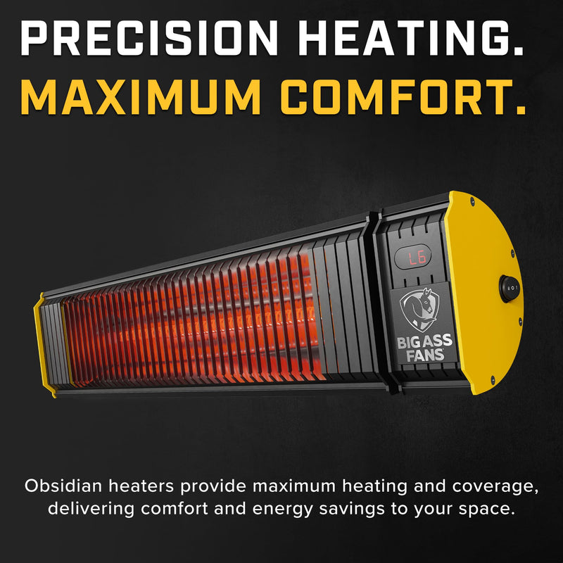 Obsidian Big Ass Fans - Low-light Infrared Electric Heater, Black and Yellow, Indoor or Outdoor Spaces, Patios, Restaurants, Hardwired Wall Mount