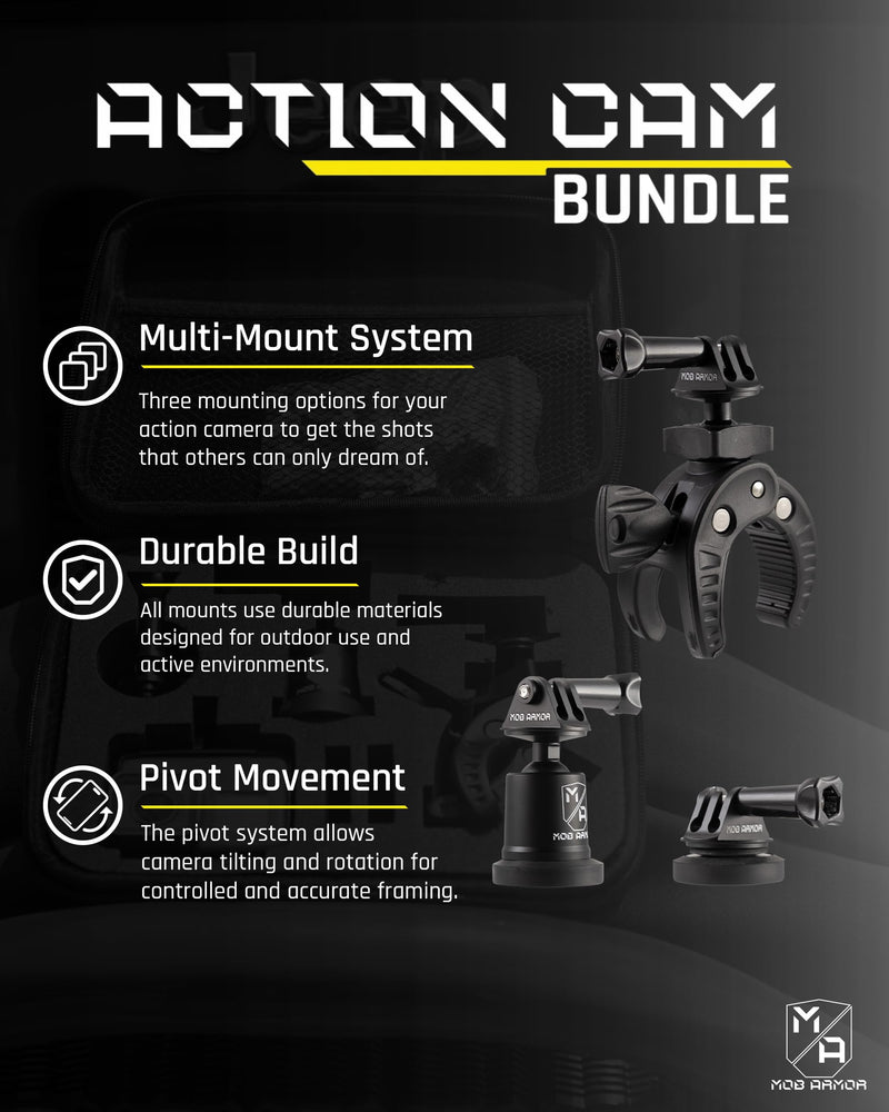 Mob Armor Accessory Kit Action Camera - Complete Bundle with Adjustable Claw Grip, Magnetic Holders, Steel Mounting Plates, and Travel-Friendly Nylon Case for On-The-Go Filming