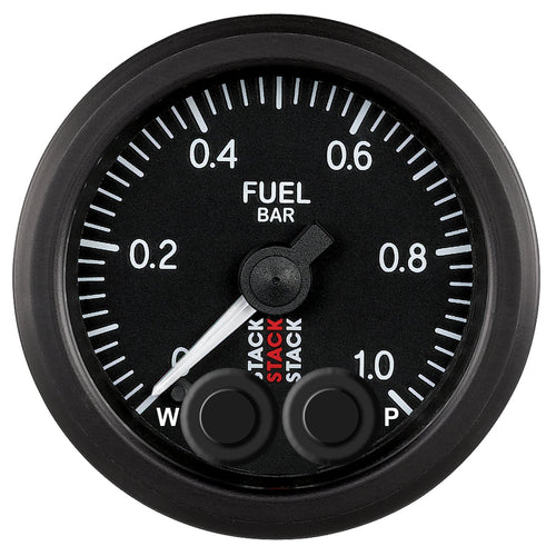 52mm M10 Male Stack ST3503 Pro-Control Black 0-1 Bar Fuel Pressure Gauge