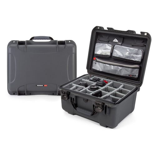 Waterproof Nanuk 933 Hard Case with Lid Organizer and Padded Divider - Graphite