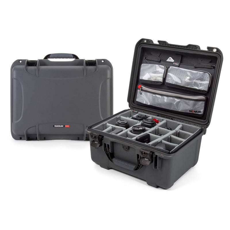 Waterproof Nanuk 933 Hard Case with Lid Organizer and Padded Divider - Graphite