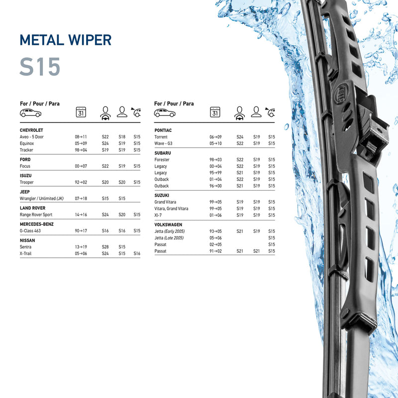 Hella 15 Inch OE Quality All Seasons Streak-Free Rubber Standard Wiper Blade (Single Blade) fits select Chevrolet Ford Jeep Land Rover Mercedes-Benz Nissan Subaru Suzuki Volkswagen / 9XW398114015