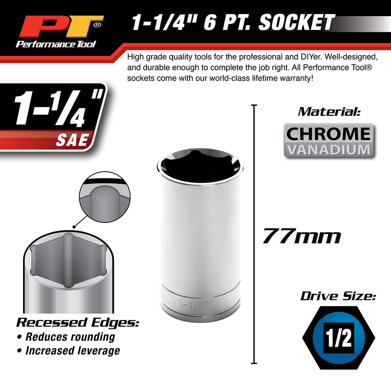 W32340 Performance Tool 1/2-Inch Drive 6-Point Socket 1-1/4