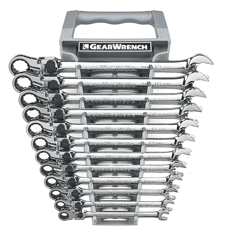 12 Pc. GEARWRENCH 12 Pt. XL Locking Flex Head Ratcheting Combination Wrench Set, Metric - 85698