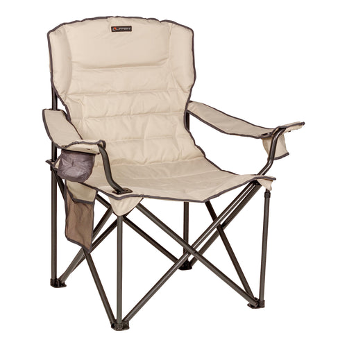 Lippert Deluxe Campfire Folding Chair - Sand, High-Loft, Foldable Cushion Chair, Dual Cup Holders, Power Coated Steel Frame, Durable 600D Outdoor Polyester Fabric, 500 lb. Capacity, 2022114819