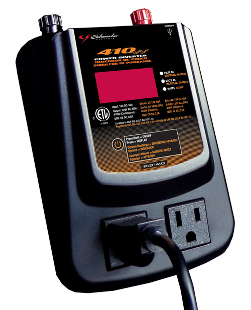 PID-410 Schumacher DC to AC Power Inverter - 400W - with AC and USB Power Ports to Power Mobile Devices, Gray