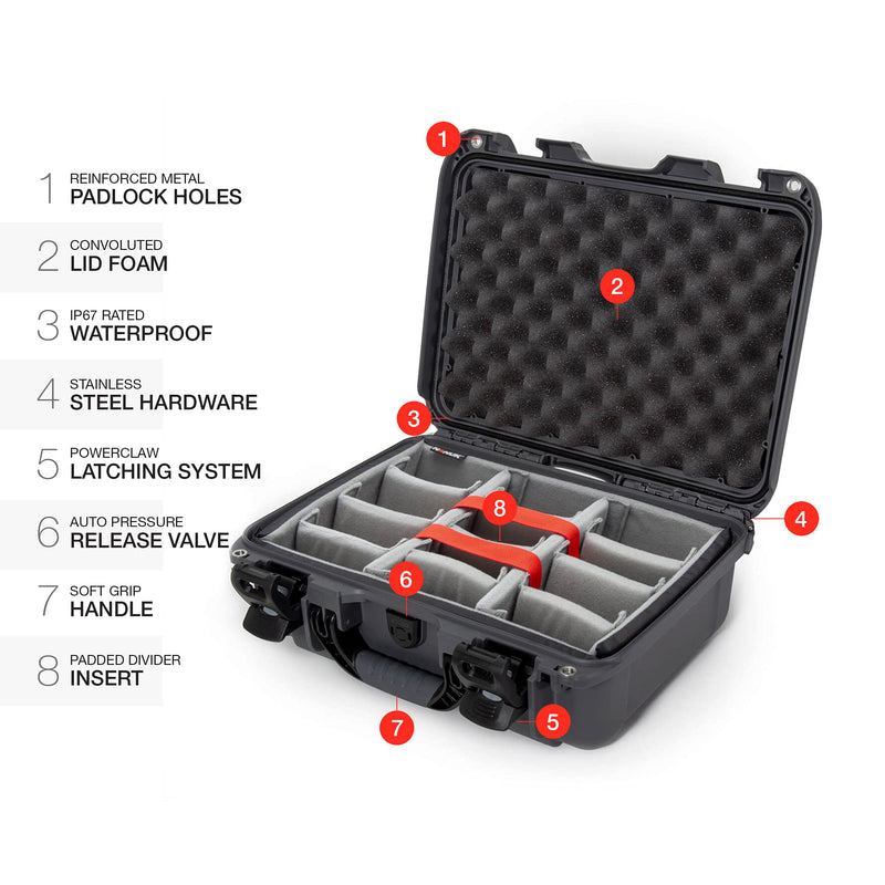 Nanuk 920 Medium Series Lightweight NK-7 Resin Waterproof Protective Case with Padded Dividers, Graphite