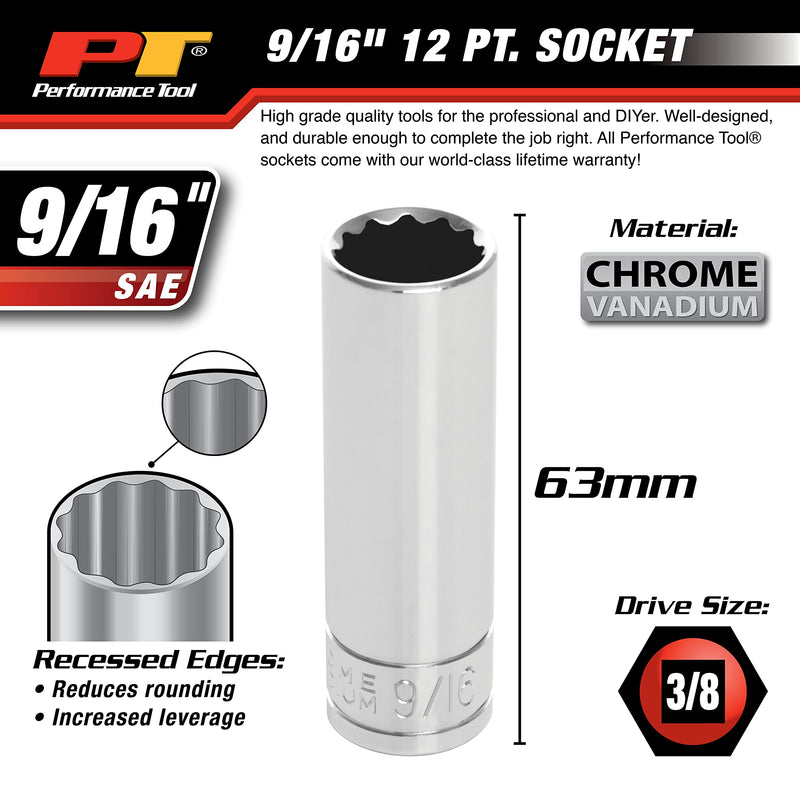 W38618 Performance Tool 3/8-Inch 12-Point Socket, 9/16