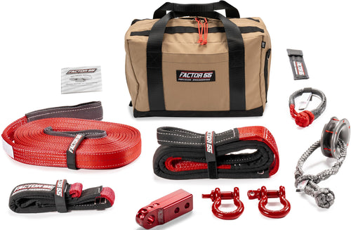Sawtooh Factor 55 Winch and Tow Recovery Kit for Trucks, Jeeps, and SUVs, with Red Hitchlink and Medium Bag