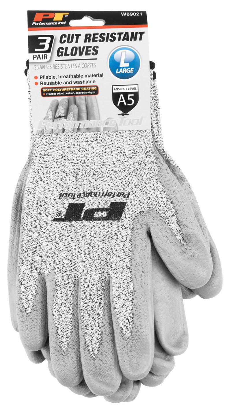 Cut Resistant Performance Tool W89021 Gloves Unisex-Adult (Gray, Large), 3 Pack