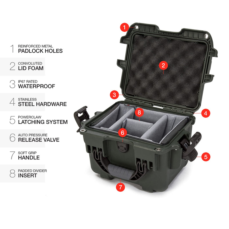 Waterproof Nanuk 908 Hard Case with Padded Dividers - Olive