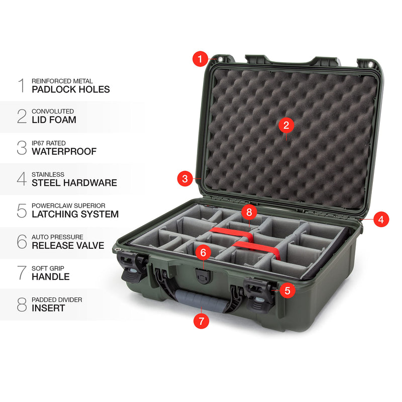Waterproof Nanuk 930 Hard Case with Padded Dividers - Olive