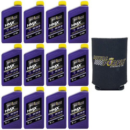 HMX SAE 5W-30 Royal Purple High-Mileage Synthetic Motor Oil - 1 Quart Bundle with Koozie Case of 12