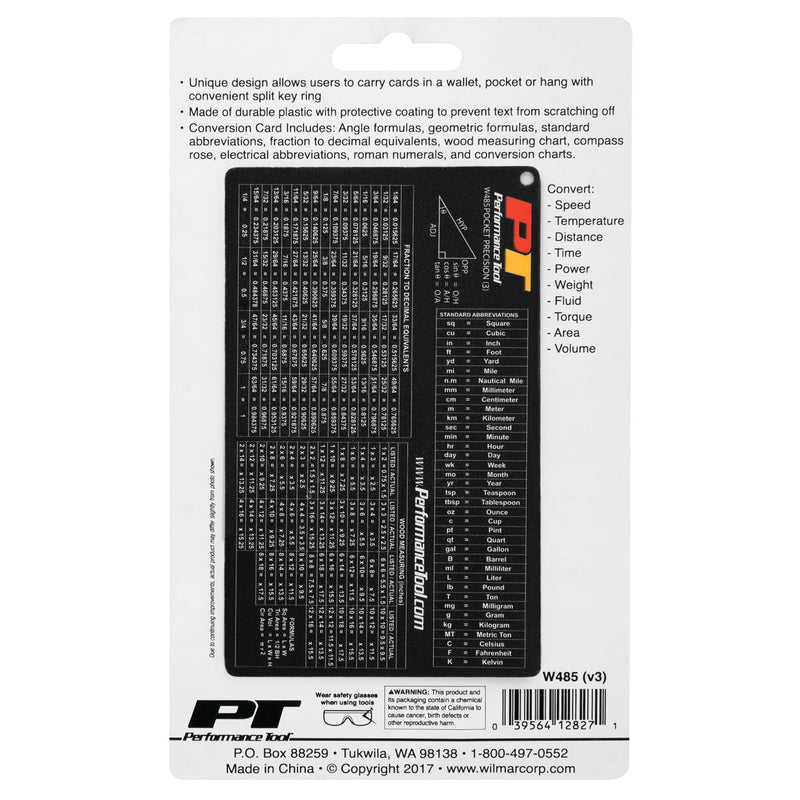 W485 Performance Tool Pocket Precision Reference Cards Set, 1 Pack