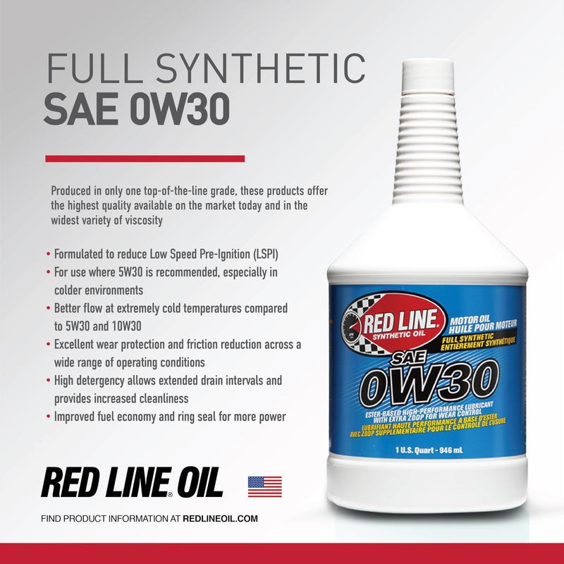 SAE 0W30 Fully Synthetic Motor Oil Red Line - 1 Quart