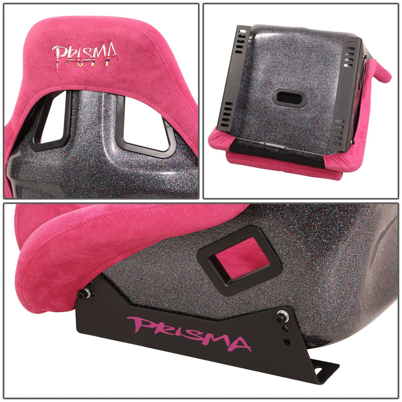 NRG Innovations Universal Fixed Back NRG-FRP-302FH-PRISMA Bucket Racing Seat for 5-Point Harnesses, Size L, Fushia Alcantara Material, 24" W X 35" H X 18" D