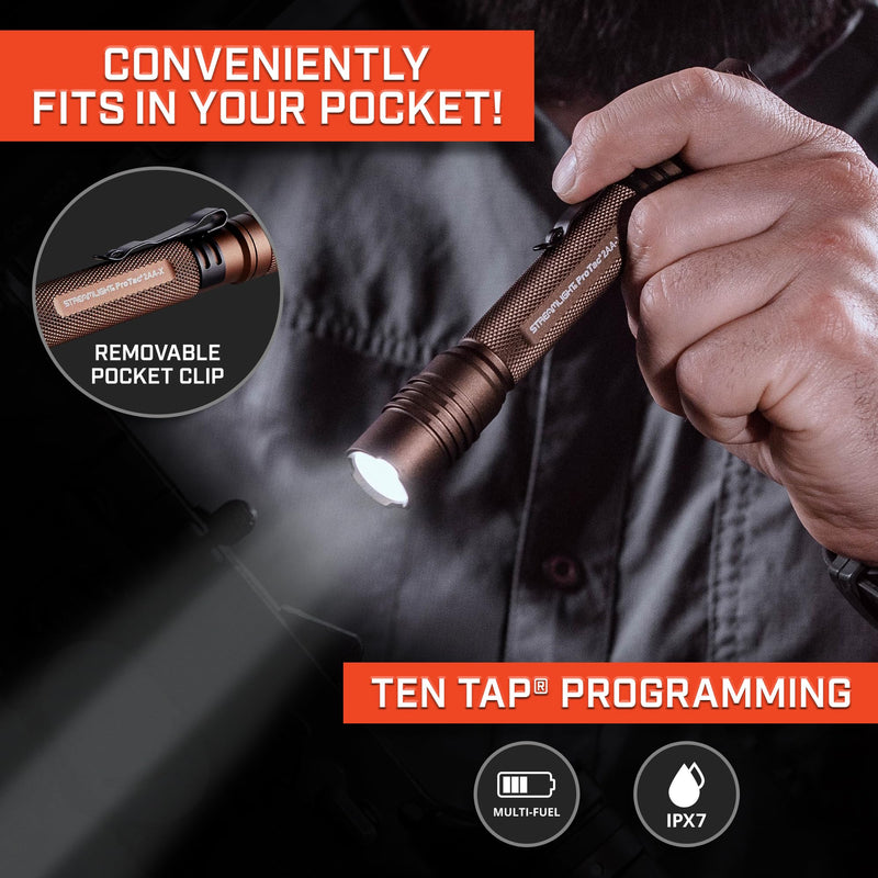 ProTac 2AA-X Streamlight 550-Lumen Multi-Fuel Personal Carry Tactical Flashlight with USB-C Rechargeable Battery, Coyote