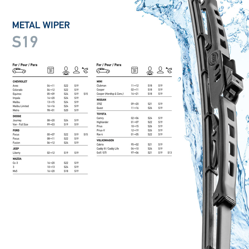 Hella 19 Inch OE Quality All Seasons Streak-Free Rubber Standard Wiper Blade (Single Blade) fit select Chevrolet Dodge Ford Jeep Mazda Mini Nissan Toyota Volkswagen / 9XW398114019