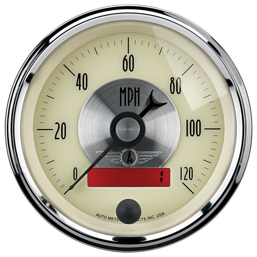 Auto Meter Prestige 2087 Antique Ivory 3-3/8" 0-120 mph Programmable LCD Speedometer Gauge