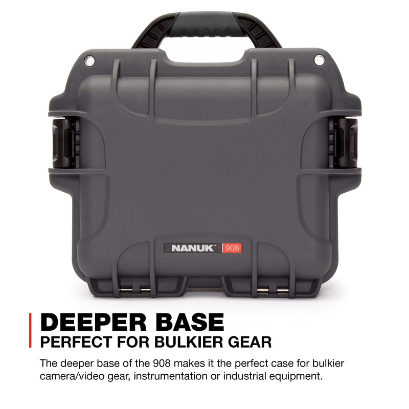 Graphite Nanuk 908 Waterproof Hard Case with Padded Dividers