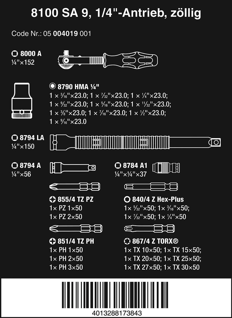 28 Ratchet Set, 1/4 in, SAE