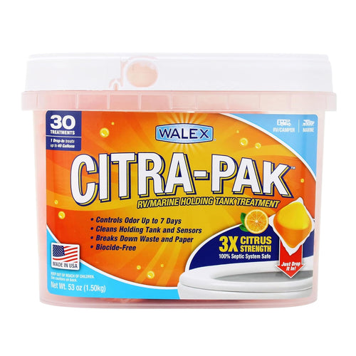 Citra-Pak Walex RV/Marine Holding Tank Deodorizer Drop-Ins - Waste Breakdown & Odor Control, Cleans Holding Tank & Sensors, Biocide-Free, Treatment for RVs, Boats, & Portable Toilets - Citrus, 30 Pack