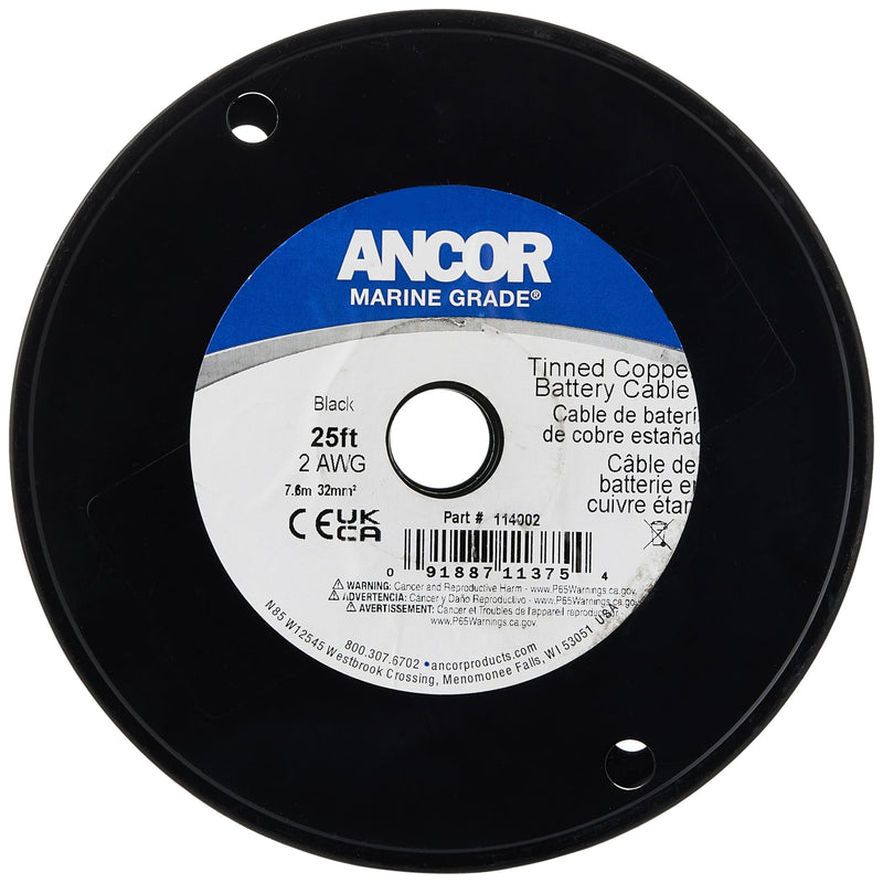 114005 Ancor Tinned Copper Battery Cable, 2 AWG (32mm2), Black - 50ft