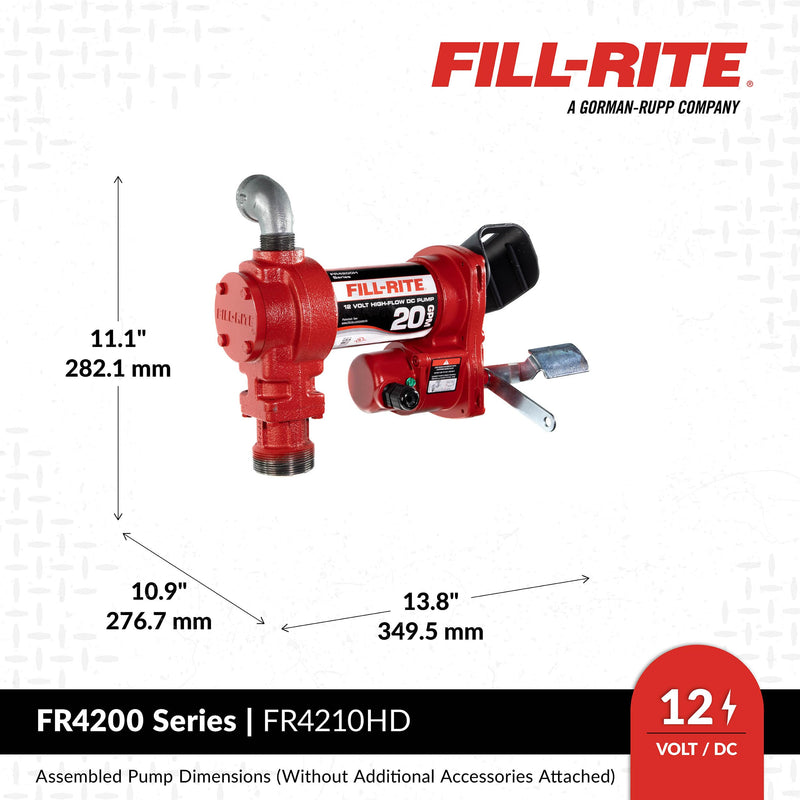 Fill-Rite 12V FR4210HD Fuel Transfer Pump with Discharge Hose & Automatic Nozzle, Green | Gasoline, Diesel, Kerosene, Ethanol & Methanol Blends & Biodiesel