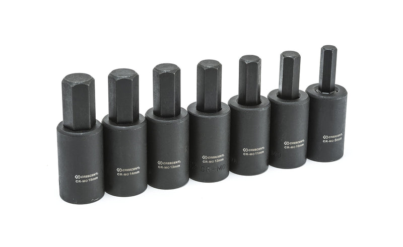 Crescent 1/2" Drive Hex Bit Impact Metric Socket Set 7 Piece - CIMBS12, Black