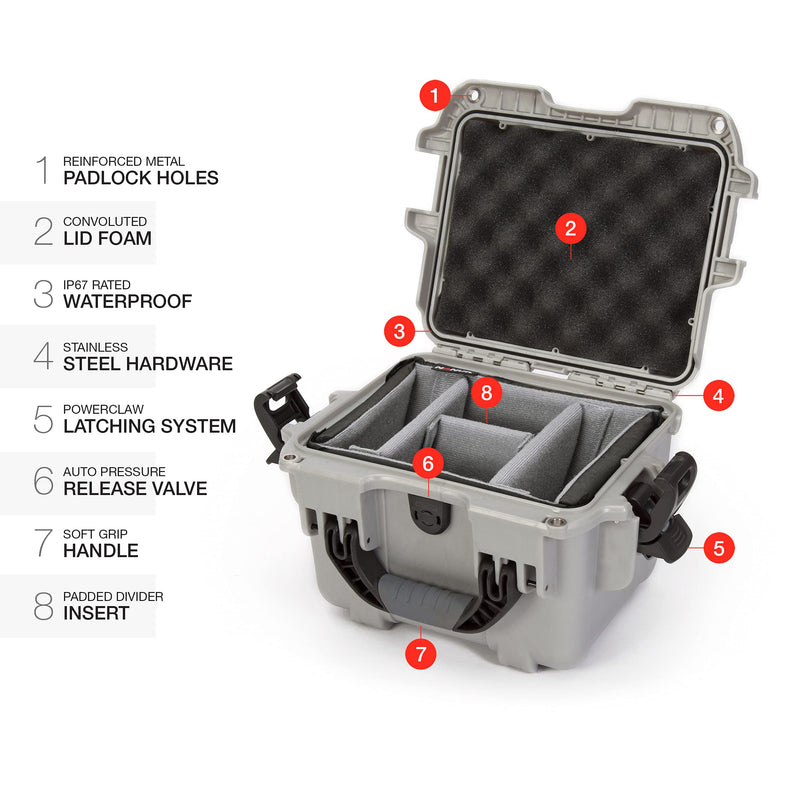 Waterproof Nanuk 908 Hard Case with Padded Dividers - Silver