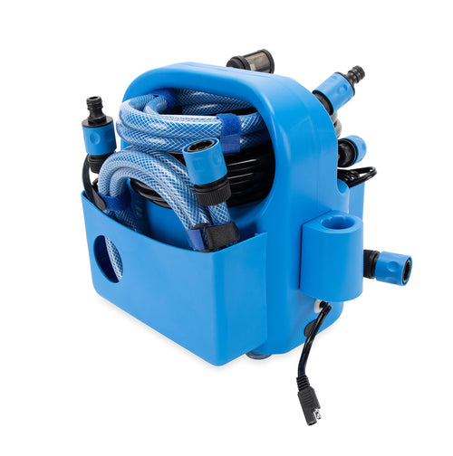 Portable Washdown Pump Kit Trac Outdoors - Self-Priming Marine-Grade Pump - Includes Everything Needed to Power-Spray, Just Add Water (69380), Blue