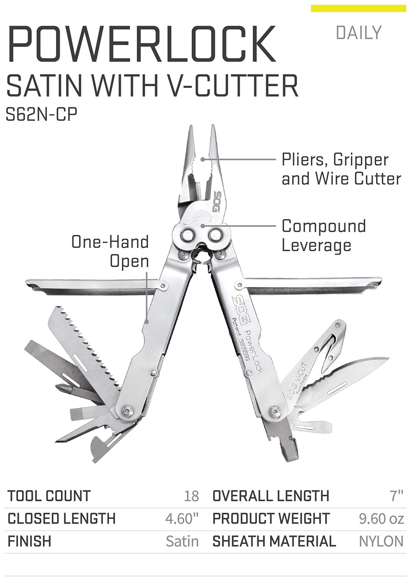 POWERLOCK SOG S62N-CP MULTI-TOOL WITH V-CUTTER (SILVER)