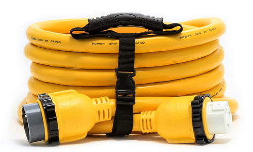 PowerGrip Camco 25-Foot Marine/Boat Extension Cord with 50M/50F Locking Adapters | Allows for Easy Boat Connection to Distant Power Outlets (55621)