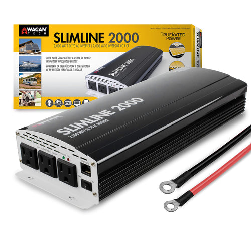 2000W Wagan Slim Line AC to DC Power Inverter 2000W TrueRated Continuous 4500W Surge Power DC 12V to AC 110V Power Inverter with 3 AC Outlets and 2A USB Charging Port