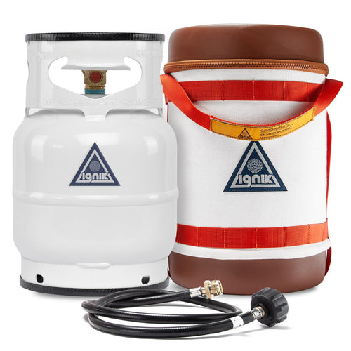 Ignik Deluxe Refillable Gas Growler 5-Pound Empty Propane Tank with Carry Case and Adapter Hose, Natural Case/White Tank