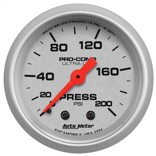 Pressure AutoMeter 4334 Gauge, 2 1/16", Mechanical, 200Psi, Ultra-Lite