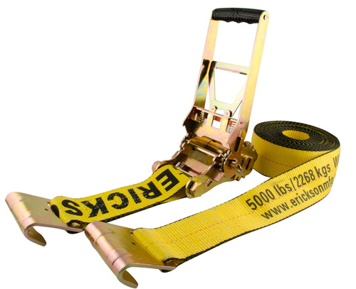 3" x 30' Erickson Multiplier Ratchet Tie-Down Strap with Flat Hooks - 15000 lb. Load Capacity