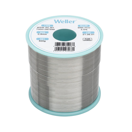 Weller M1 WSW (T0051387599) Lead Free Solder Wire, Dia: 0.8 mm / 0.039 in, Wt: 500 g / 17.637 oz, Alloy Sn99.3Cu0.7, Flux content 3.5%