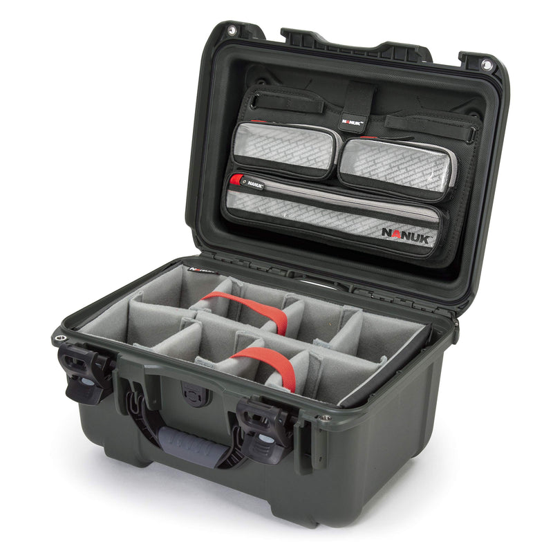 Waterproof Nanuk 918 Hard Case with Lid Organizer and Padded Divider - Olive 918-6006